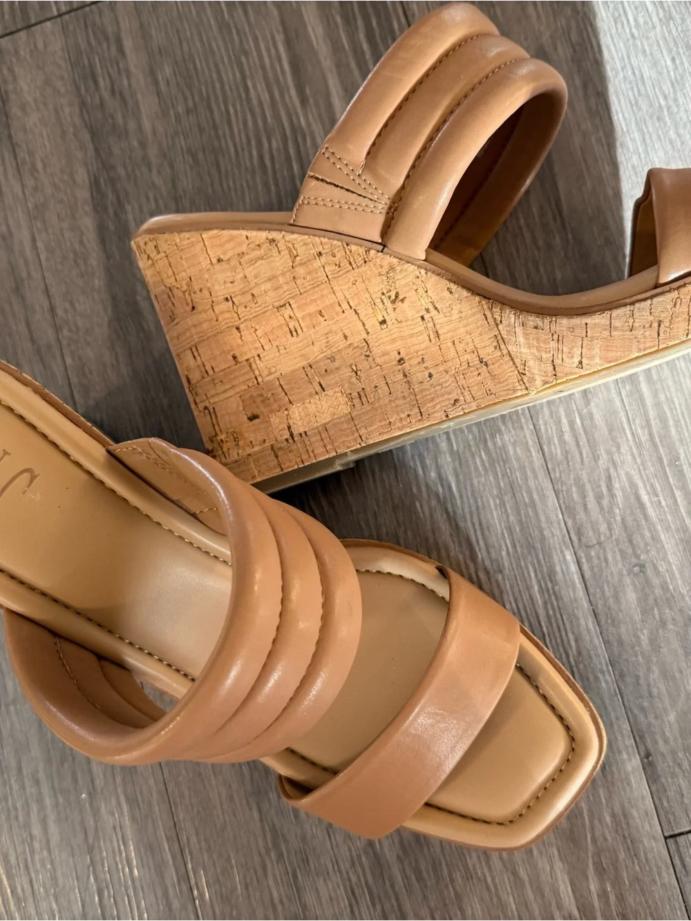 INC International Concepts Tan Leather Cork Wedge Sandals